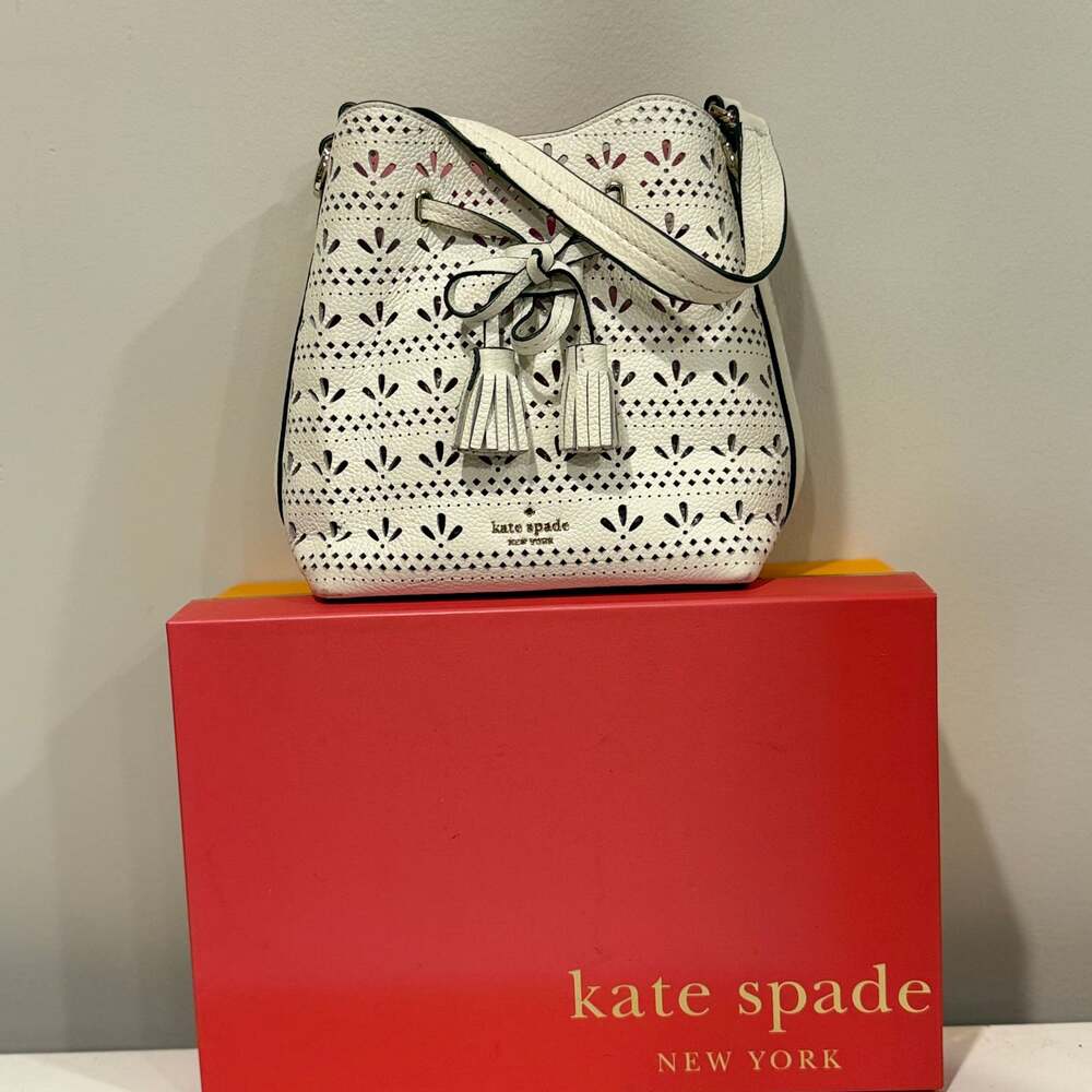Kate Spade White Perforated Hayes Bucket Bag